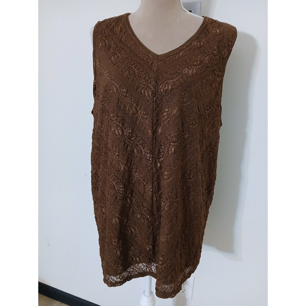 Maggie Barnes Brown Lace V-Neck Tank Top Plus Size 2X 22/24 Sleeveless